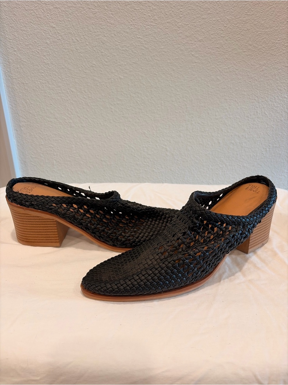 Time and Tru Black Woven Slip-On Mule with Block Heel